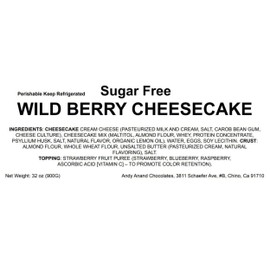 Andy Anand Sugar Free Wild Berry Cheesecake 9" | Diabetic Friendly, Fresh California Cream Cheese, Handmade, No Preservatives Cheesecake | Deliciously Tangy Strawberry Blueberry Raspberry (2.8 Pounds)