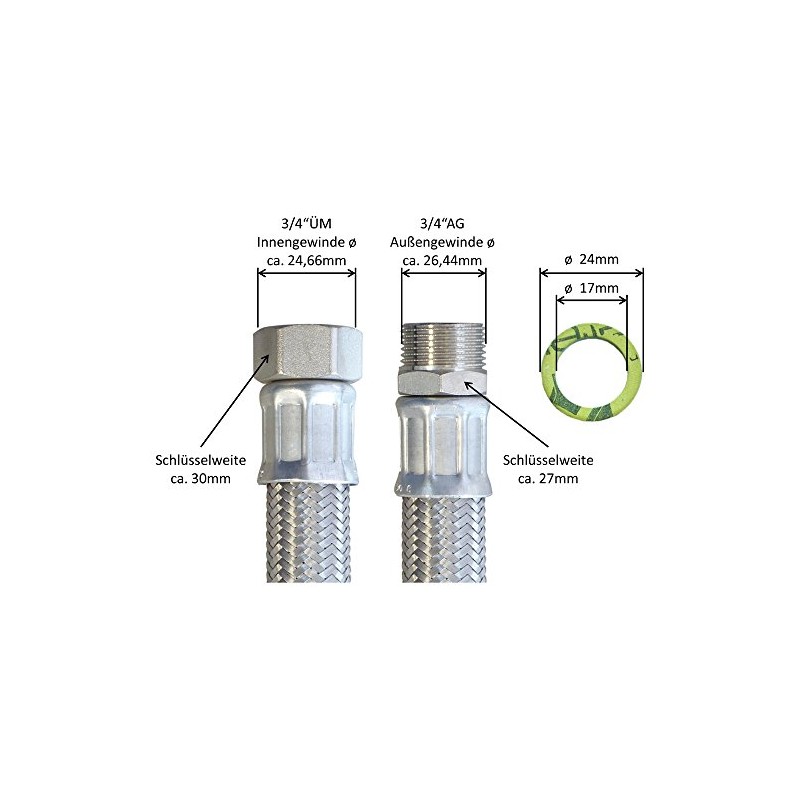 Eurotherm DN19 Reinforced Flexible 3/4-Inch Swivel Nut 3/4-Inch Outer Thread