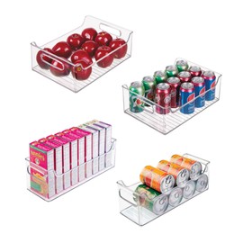 iDesign 50% Recycled Plastic Refrigerator Set, Made in The USA – Versatile Design Ideal for Freezer, Pantry, and Cabinet Organization, Two 5” x 5” x 14” and Two 10” x 5” x 14” Bins, Clear