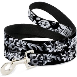 Dog Leash Death or Glory Black White 4 Feet Long 0.5 Inch Wide