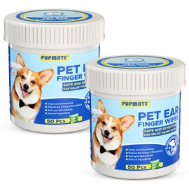 PUPMATE Ear Finger Wipes for Dogs & Cats - Cleaning Earwax & Debris - Relieves Ear Itching & Discomfort - Fresh Aloe Scent - Sooths & Repair, Natural Ingredients-100 Count