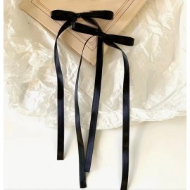 Unbranded Black Satin Stylish Long Ribbon Bow Knot Hair Clip Ballet Non Slip Set