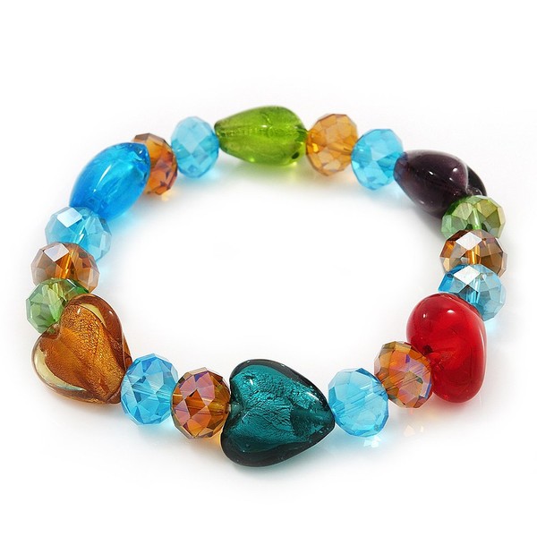Avalaya Multicoloured Heart & Faceted Bead Flex Bracelet - 18cm