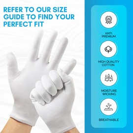 Home Solutions™ White Cotton Gloves for Eczema | 8 Pairs | Free Wash Bag | Hand Moisturising Gloves, White Cotton Gloves for Dry Hands, Eczema Gloves, White Gloves (Small)