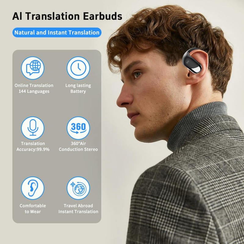 AI Translation Earbuds Real Time, 3-in-1 Translator Earbuds 144 Languages,