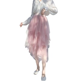 Irregular Tulle Tutu Skirt for Women Casual Shiny Star Sequins Elastic Mesh Princess Skirt for Streetwear, A-pink