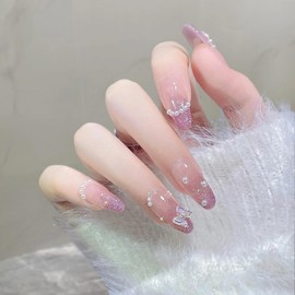 EYZOTSF Press on Nails Short Oval Shaped Acrylic Extra Short Length Oval False Nails with Designs Artificial French Fake Nails with Charms Glue Stick ons Fingernails for Women Girls(Z169)