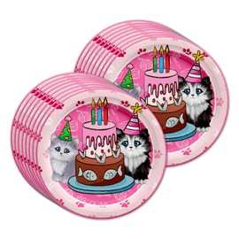 Kitty Cat Pink Kitten Birthday Party Supplies Set Plates Napkins Cups Tableware Kit for 16