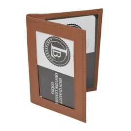 LB LEATHERBOSS Slim Thin Leather Credit Card Triple ID Window Mini Wallet Bifold Driver License Safe (Tan)