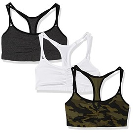 Fruit of The Loom Womens Spaghetti Strap Cotton Pull Over 3 Pack Sports Bra, Camo/White/Charcoal With Black, 40