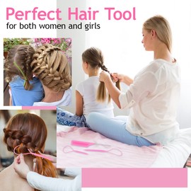 Topsy Tail Hair Tool, MORGLES French Braid Loop Tool Pink with Rat tail comb