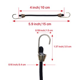 JAKOUE 4 Inch Black Bungee Cords with Hooks, 10 Pack Heavy Duty Mini Elastic Straps | Outdoor Use for Securing, Tarps, Camping Gear