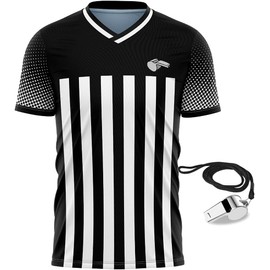 CUEJDSA Referee Shirt Uniform,V Neck Referee Costume Shirt for Men,Referee Jersey，Football Referee Shirt(Black & White, Size M)