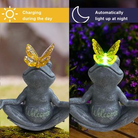 HIAME Garden Decoration Butterflies Decorative Solar Lights for Outdoor Balcony Garden Decoration Courtyard Layout Cute Cat Top Butterfly Ornaments Resin Solar Lights Outdoor Creative Animals (C)