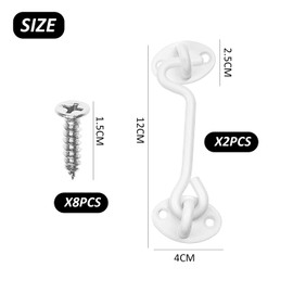 2 Door Hook Locks, Door Hooks and Eyelet Latches, Stainless Steel Door Locks, Rotating Window Door Hooks, Cabin Hooks Made of Stainless Steel for Doors, Windows, Fences, Cupboards, White
