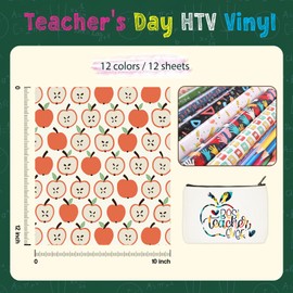 Tintnut School Patterned HTV Vinyl - 12Sheets 12inches x 10inches Kindergarten HTV School Heat Transfer Vinyl Iron on Vinyl for Fabrics HTV Vinyl Compatible with Cricut and Silhoutte Cameo