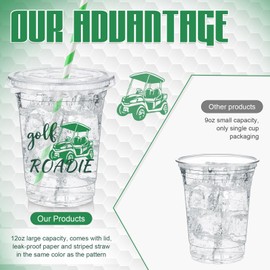 FoldTier 50 Pcs Golf Cups, 12 oz Disposable Plastic Cups with Straws and Lids Golf Clear mug Birthday Bachelor mugs Supplies Birthday Table Decorations Party Favor