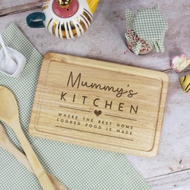eBuyGB Mummy's Kitchen Wooden Cutting Chopping Board, Where The Best Home Cooked Food is Made, Mum Birthday Gift, Brown