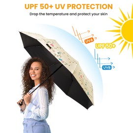 Prospo UPF 50+ UV Block Sun Protection Umbrella 46 Inch Large Compact Folding Travel Umbrella for Sun & Rain, Auto Open Close for Women Men(Flowers/Black)