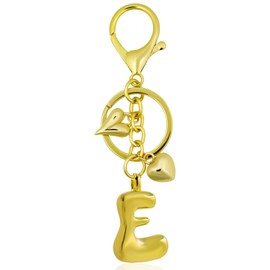 UniCrena Gold Initial Letter Keychain for Women - Cute Bubble Heart Bag Charms Purse Handbag Accessories, Gifts for Her Mom Girlfriend - E
