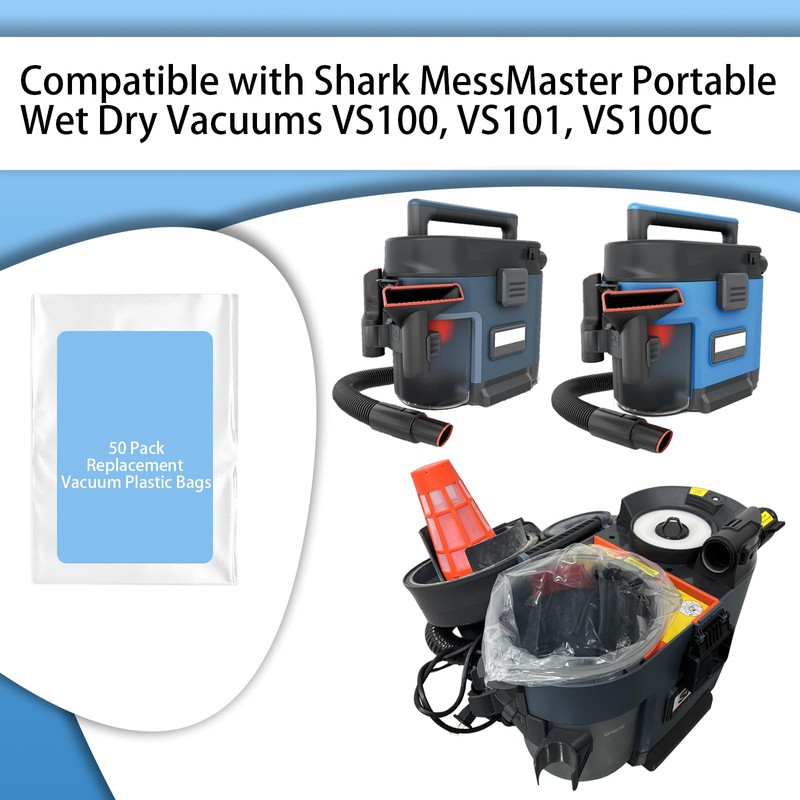 Aolleteau 50 Piece Vacuum Plastic Bags Compatible with Shark MessMaster