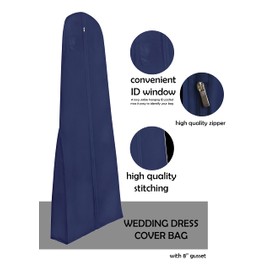 Wedcova UK Wedding Dress Bag | Hanging Garment Bags | Full Length Travel Protector for Bridal Dress | Long Clothes Storage Cover with Zipper for Women | 72 Inch | Navy Blue