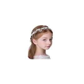 Denifery Flower Girl Headpiece Silver Princess Wedding Headband Pearl Rhinestone Headband Flower Pearl Hair Accessories for Girls Birthday Party, Photography