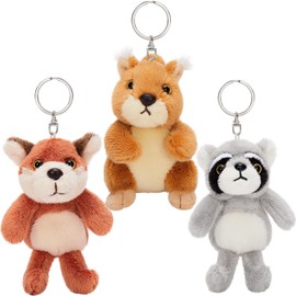 Karister 3Pcs Bulk Woodland Animal Keychain Plush Toy, 5" Cute Raccoon, Squirrel, Fox Stuffed Animal Keyring Pendants, Stuffed Forest Animals for Baby Shower Birthday Party Decor Backpack Charms