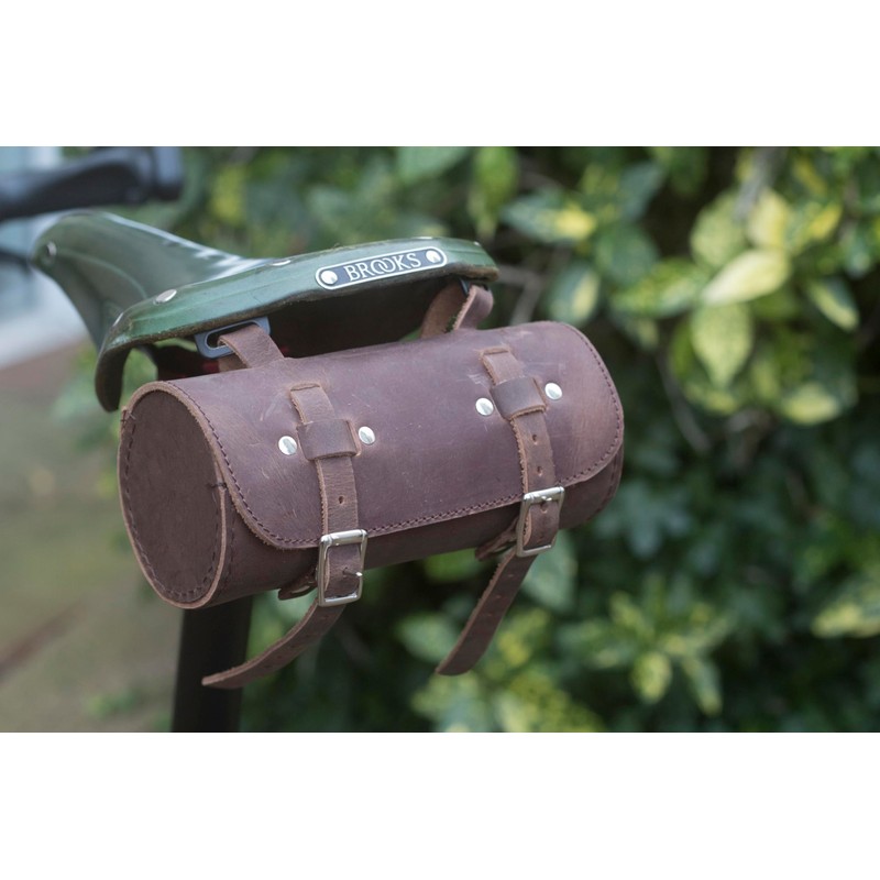 London Craftwork Vintage Brown Leather Roll Bag + Bike Repair