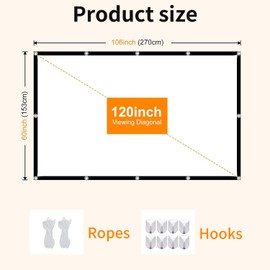 Portable 120 inch Outdoor Projector Screen: Foldable Anti-Crease Indoor Hanging Wall Home Theater Screen with 4K HD