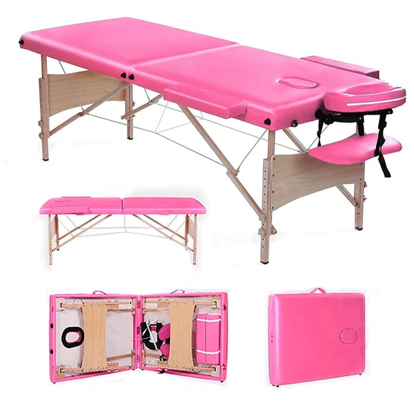Massage Table Portable Bed Spa Bed 84 Inch Height Adjustable Professional Portable Folding Massage Table, Spa Table Facial Cradle Salon/Tattoo Bed (2-Fold Peach)