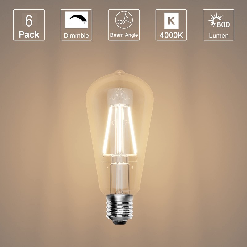 Ralbay Dimmable E26 Vintage LED Edison Bulbs 60 Watt Equivalent