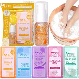 Kit de pedicura para remojo de pies: sal de burbujas, exfoliante de azúcar, mascarilla de masaje, loción de masaje en una caja, kit de spa para pies de 4 pasos para pies secos, suaviza callos,