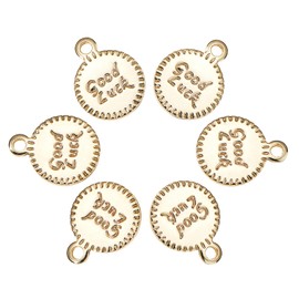 DanLingJewelry 50 pcs 18K Gold Plated Brass Meaningful Charms Flat Round with Word Good Luck Charms for Jewelry Making