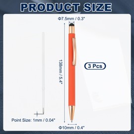 PATIKIL 3pcs Ballpoint Pen with Stylus Pen, 2 in 1 Metal Pen, Black Ink, 1.0mm, Medium Point, Stylus Pen, Touch Screen, Style 2, Orange