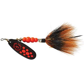 Mepps Black Fury Dressed Treble Fishing Lure, 1/2-Ounce, Fluorescent Red Dot/Black Red Tail (BF5T FL)