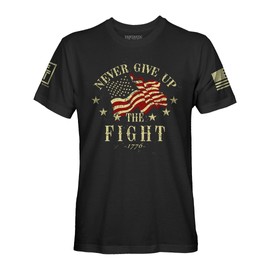 Fantastic Tees Never Give Up The Fight USA Independence Mens Patriotic Shirt (Black, XL)