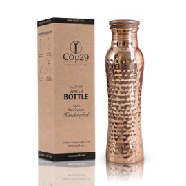 Cop29 Fairy - Botella de agua martillada brillante de cobre - 30.5 oz/900 ml, un recipiente de cobre ayurvédico a prueba de fugas hecho a mano, ideal para hidratación, deportes, yoga y uso diario,