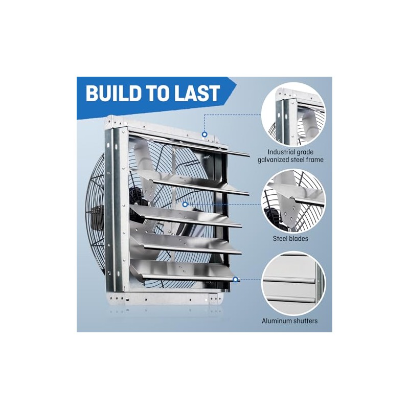 iLIVING 18" Wall Mounted Shutter Exhaust Fan, Automatic Shutter, with