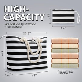 WLLWOO - Bolsas de playa para mujer, extragrande, impermeables, a prueba de arena, bolsa de natación para piscina, bolsa de playa para día festivo, Negro&blanco, X-Large