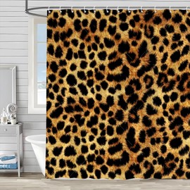 Brown Leopard Print Shower Curtain Fashion Girl Africa Wild Animals Abstract Modern Simple Cheetah Pattern Woman Polyester Fabric Bathroom Decor Set with Hook 70Wx70H Inch