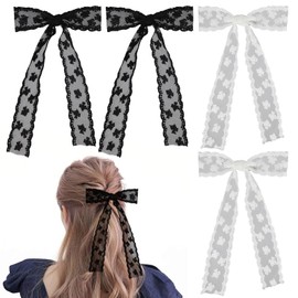 4Pcs Lace Bows for Women,white lace hair bow, Perfect Clips for Women's Hairstyles，White Hair Bows for Girls(Black,White)