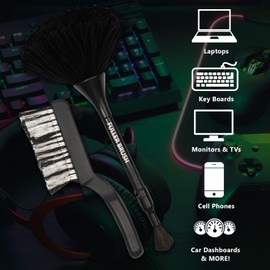 Fuller Brush Electronics Dusting Brush Set – For Laptop, Screen, Keyboard, TV – Dual Ended Duster With Microfiber And Goat Hair + Mini Bench Brush Duster With Polystatic Fibers