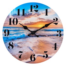 jomparis Beach Wall Clock Decorative for Bathroom Bedroom,Battery Operated Ocean Sunset Waterproof Wall Clock (12Inch,Blue Coastal Theme)