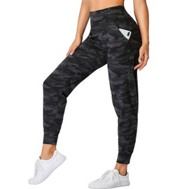Oalka Women's Joggers High Waist Yoga Pockets Sweatpants Sport Workout Pants Multi Grey Camo L