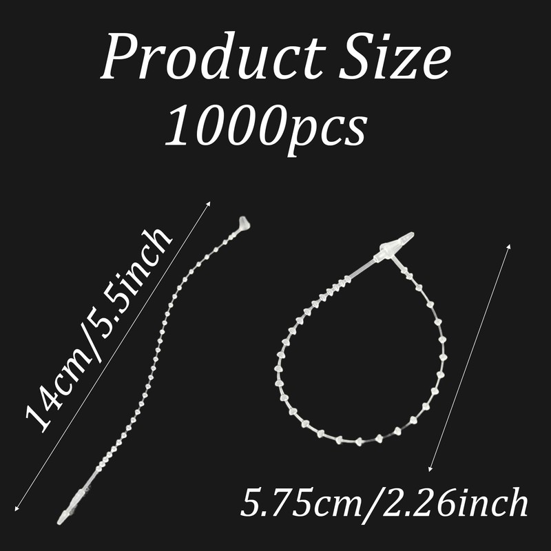 1000Pcs 5.5 Inch Snap Lock Pins, Clear Plastic Adjustable Beaded