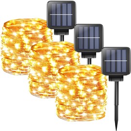 OHLUX 3 Pack Solar String Lights Outdoor, Warm White Total 100FT 300LED Solar Powered Fairy Lights Waterproof, 8 Modes Christmas Lights for Christmas Garden Tree Wedding Patio Decor