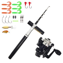 Portable Mini Small Fishing Rod and Spinning Reel Combos, Compact Telescopic 38inches Pocket Pen Fishing Pole with Line Lures Hooks for Freshwater, Ice Fishing and So On (Full Kits, 38inches / 1.0M)