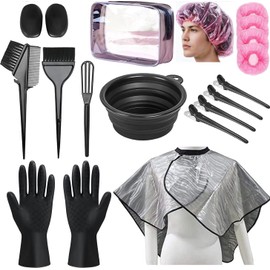 Kit de tinte para el cabello, 18 piezas, tazón para teñir el cabello, agitador de cabello, cepillo para polvo de tinte, cubierta de orejas, horquilla, capa para colorear el cabello