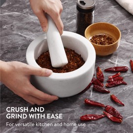 Navaris Mortar and Pestle Set - White Marble Pestle and Mortar Bowl - Stone Grinder for Spices Garlic Nuts Herb Pesto - Large 7.1" (18cm) Diameter - Hand Grinding for Kitchen